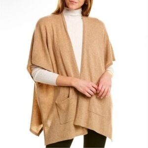 PHENIX Camel Cashmere Jersey Cape‎ Short Sleeve Cardigan with Pockets Lagenlook